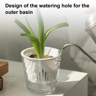Flowerpot PET Highly Transparent Self-Watering Planter with Glacier Pattern Double-Layer Design Breathable Inner
