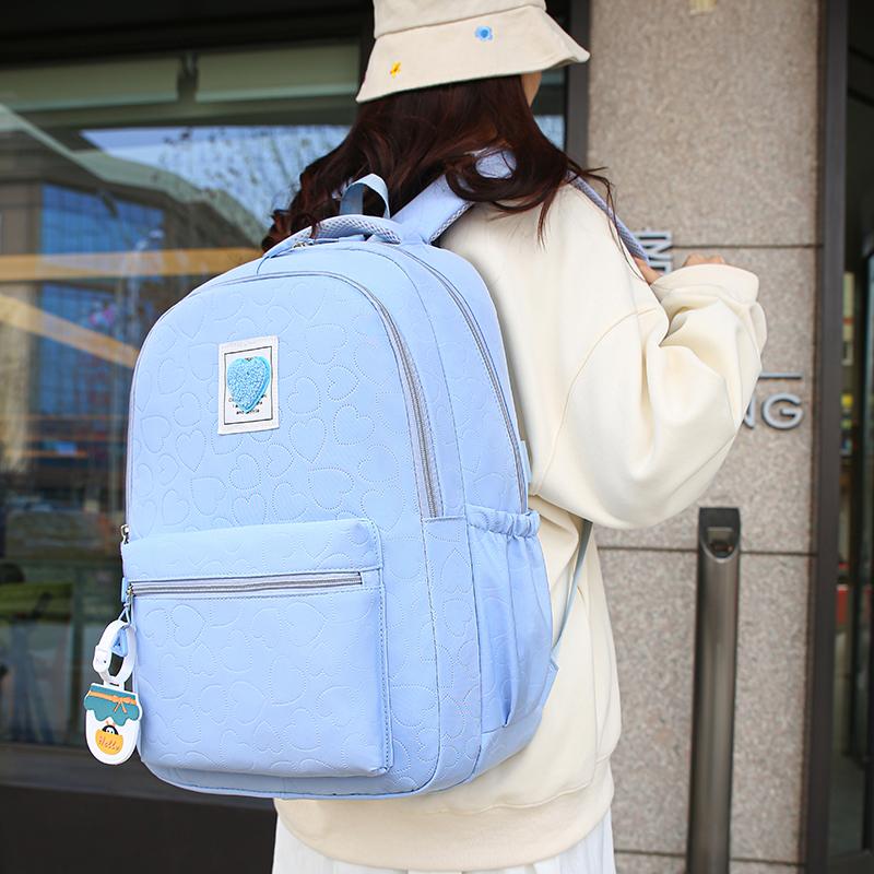 Student Schoolbag Large Capacity Female Backpack Solid Color Travel Backpack