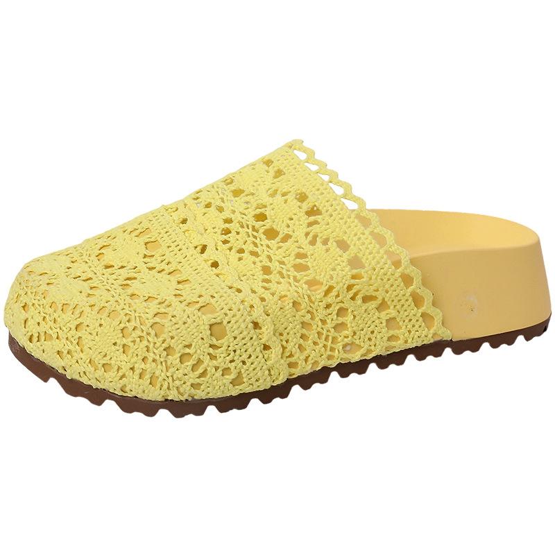 Knitted Hollow Big Head Muffin Thick Bottom Bag Head Drag Women's Summer New Wear Breathable Small Half Slippers