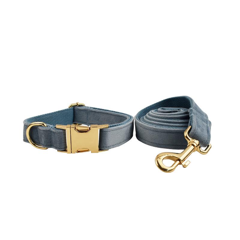 Nordic Blue Velvet Pet Collar Dog Leash XS