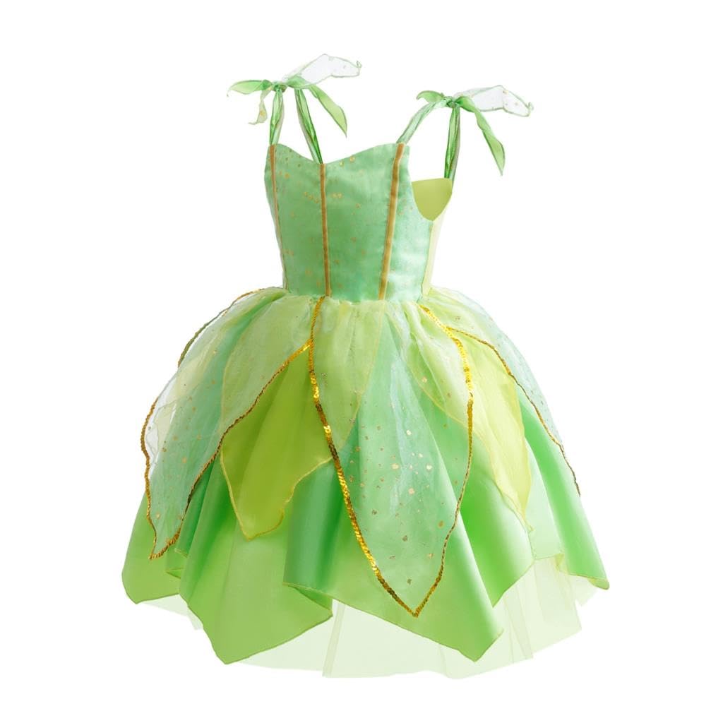 Toddler Girls Tinkerbell Costume Cosplay Dress Set Kids Princess Fairy Fancy Dress Halloween with Wings Green Size Years Old 120 [Dressy Daisy] 6-8