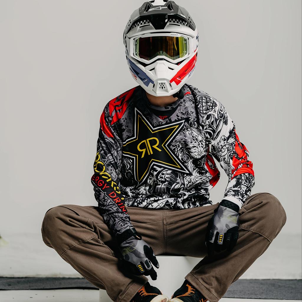 2025 Ademend Motorfietsshirt met Lange Mouwen - Cartoon/Streeppatroon, Losse Pasvorm, Zonder Zakken, Machinewasbaar, Losse Versie