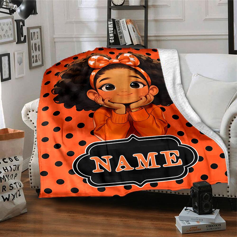 Happy Girl Bow Multi-purpose Customizable Blanket Personalized Text Durable Comfort Versatile for Sofa Couch Office Bed Picnics