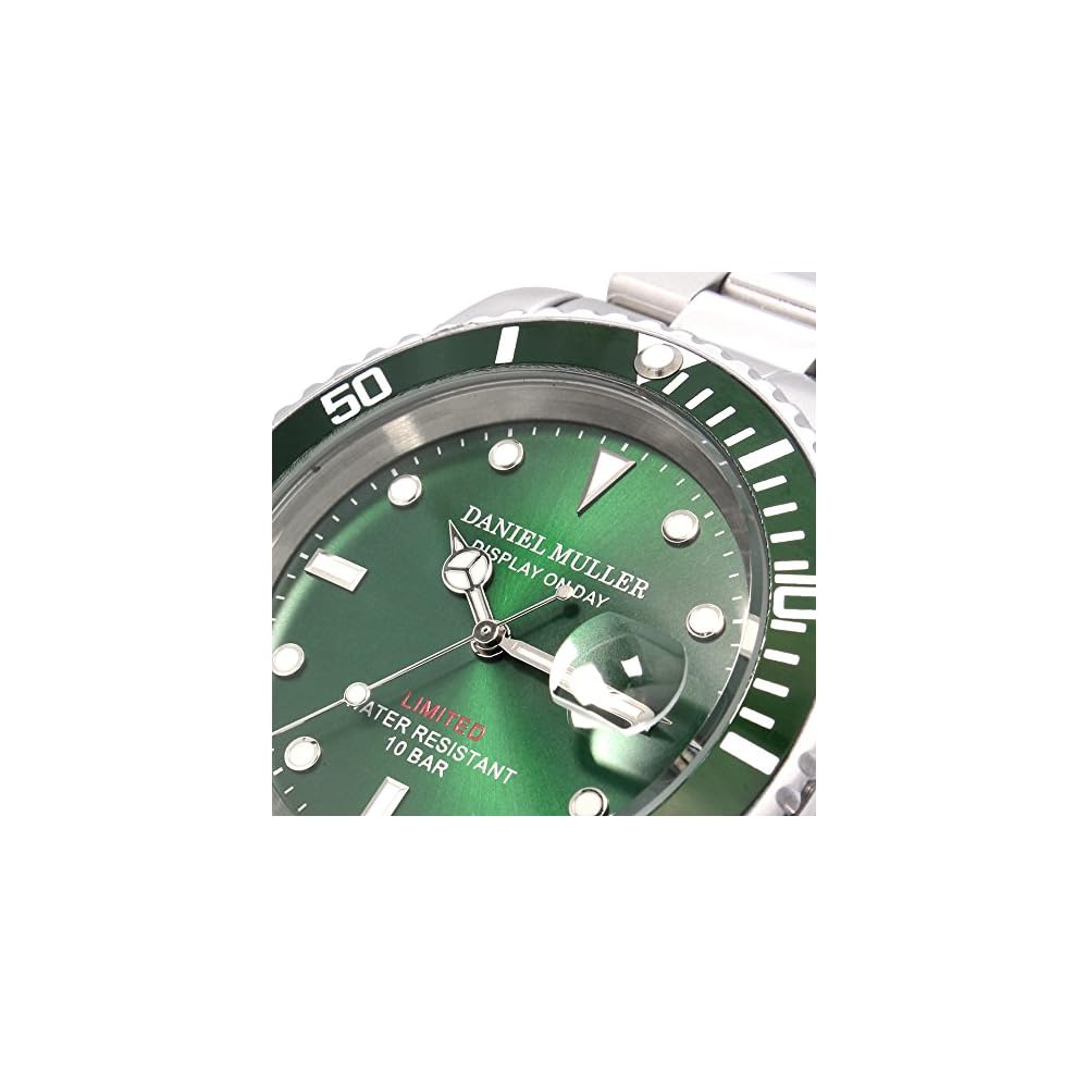 Daniel Muller DM-2018GN All Stainless Steel 10 ATM Waterproof Diver's Watch Green