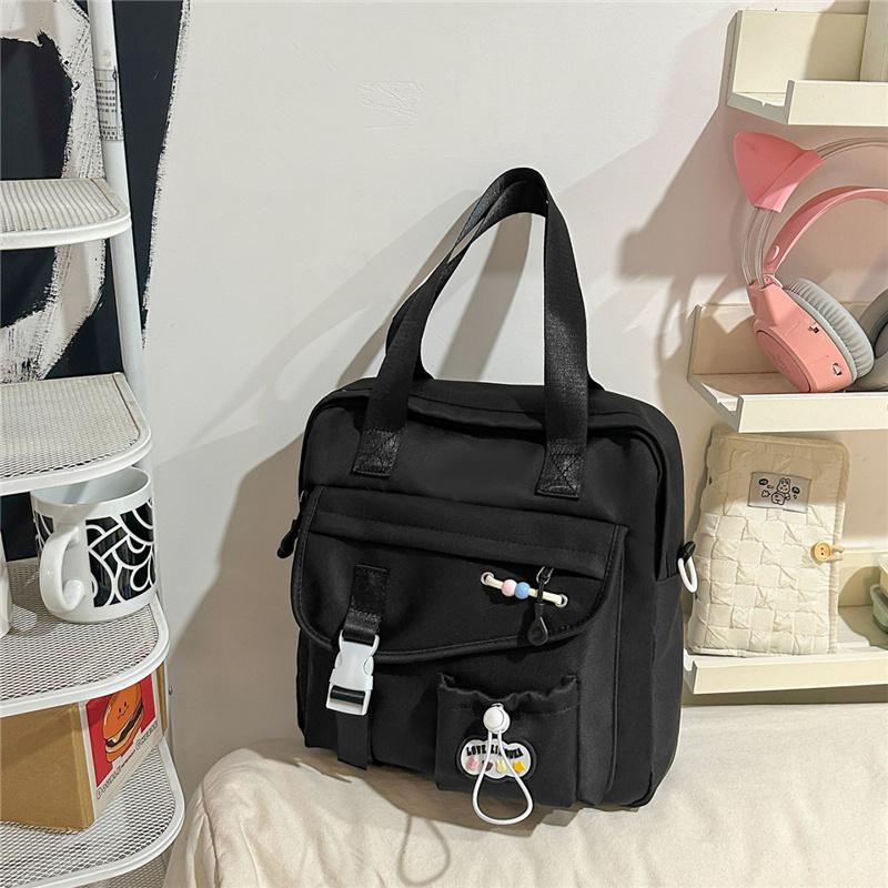 

Студенческая сумка через плечо большой вместимости для кампуса, женская сумка-тоут контрастных цветов чёрный