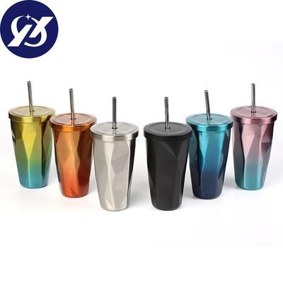 500ml dvoustěnná 304 nerezová láhev na kávu s brčkem To Go Cold pivní pohár se sklenicí