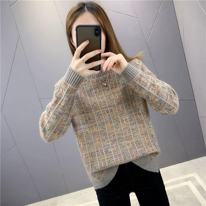 Women's Sweater Round Neck Autumn/Winter Warm Loose Outerwear Short Style Lazy Knitted Bottom Top
