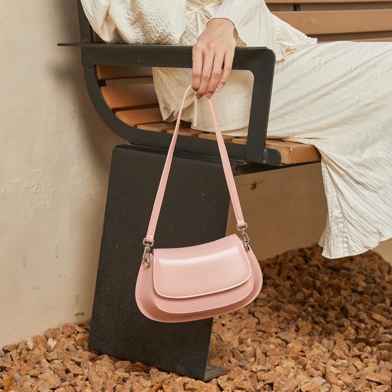 Simple Underarm Bag Women Split Cow Leather Saddle Bags Sewing Solid Color Female Messenger Shoulder Bag