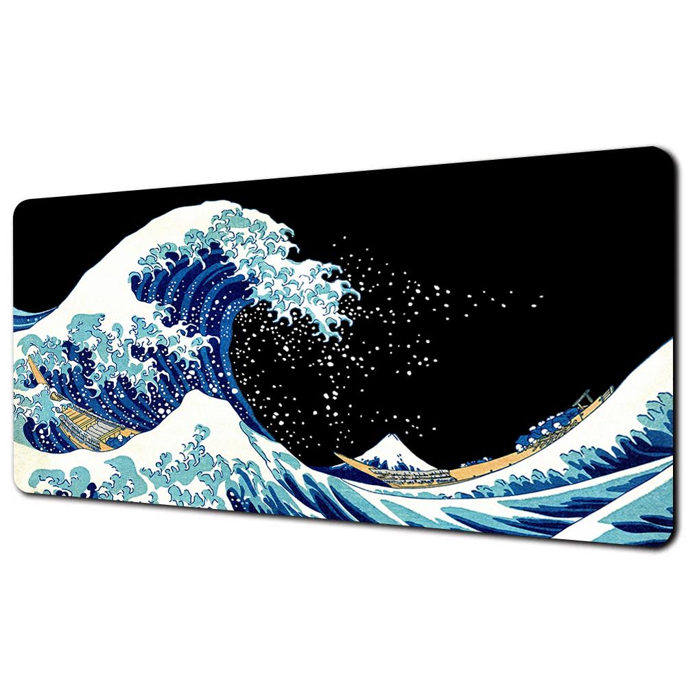 Great Wave Black Desk Mat Mousepad Japanese Art Mouse Pad Rubber Mat Mouse Carpet Table Pads Pc Mats 900x400 Office Accessories