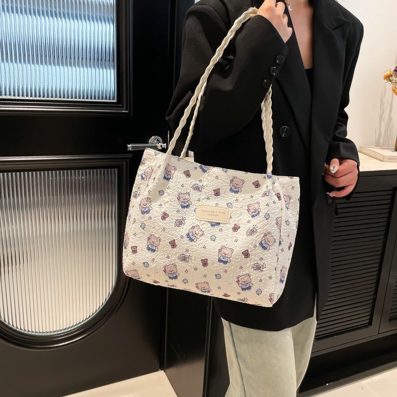 Broken Flower Canvas Bag Women's Spring New Fashion Casual Tote Bag Simple Commuter Shoulder Bag