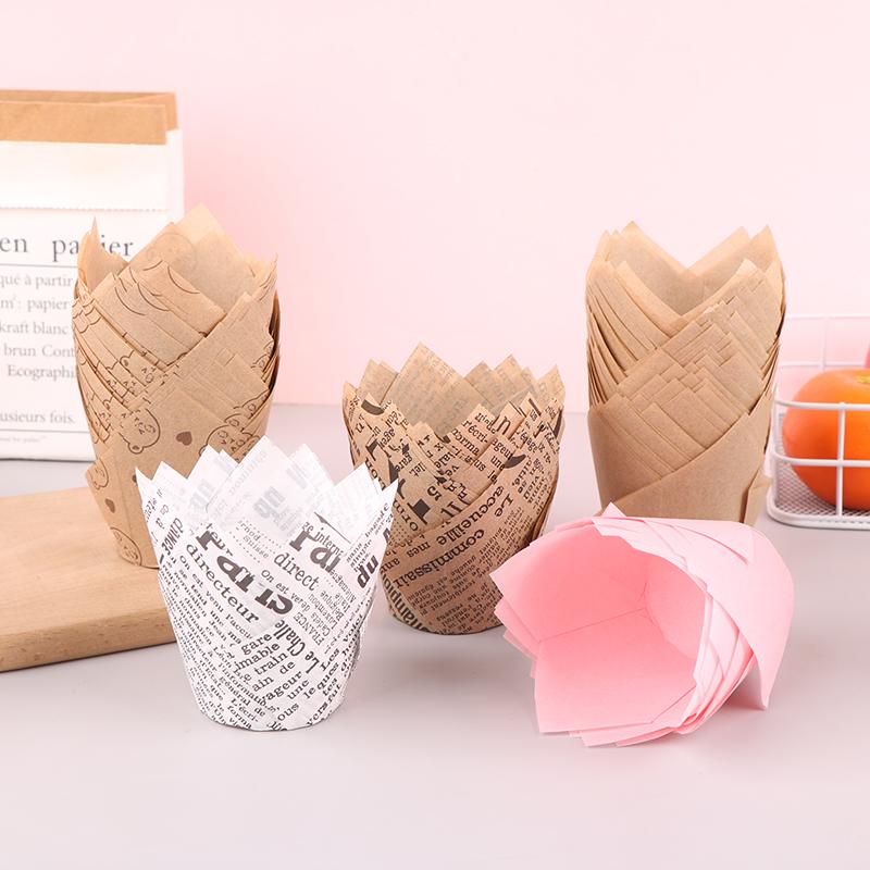 50 Pcs Newspaper Style Baking Cup Liner For Wedding Party Caissettes Tulip Muffin Cupcake Paper Cup Oilproof Cake Wrapper