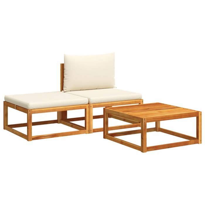 VidaXL Ensemble de canapés de jardin 3 pièces avec coussins, bois d'acacia et corde, 4008166
