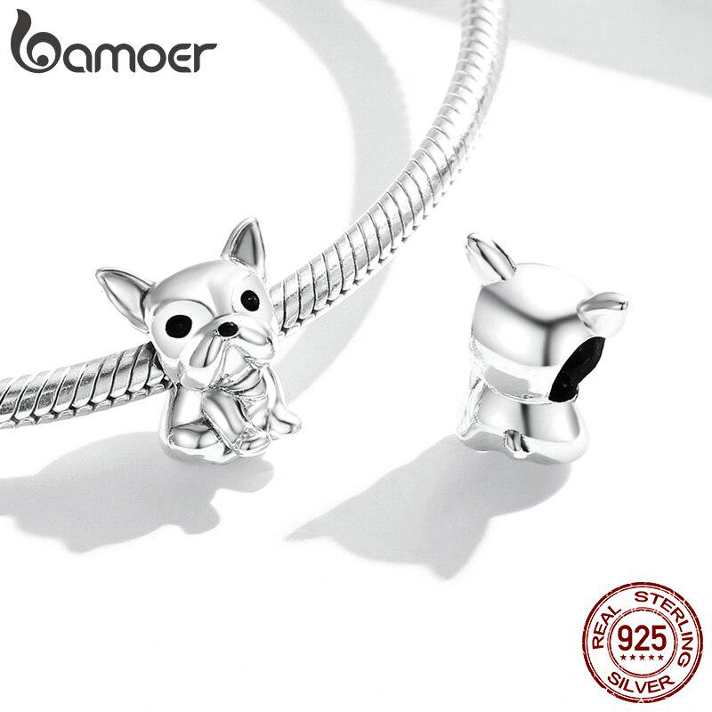 Bamoer Cute Μπουλντόγκ Μεταλλικές Χάντρες για Γυναικεία Κοσμήματα Κατασκευή Οξειδωμένου Ασημένιου Γούρι 925 στερλίνας που ταιριάζει αυθεντικό ασημένιο βραχιόλι