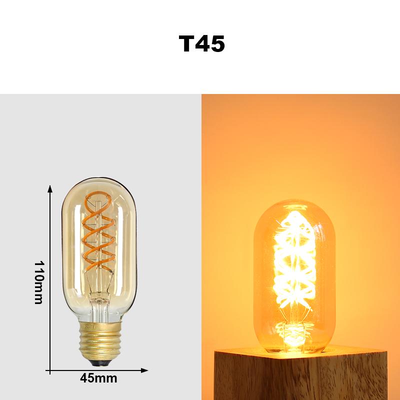 

HOMZY E14 E27 Ретро LED Лампа с Спиральной Нитью 4 Вт Теплый Желтый 220 В C35 A60 T45 ST64 T185 T225 G80 G95 G125 Винтажная Лампа Эдисона 220V&Warm White