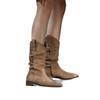 Sheepskin Version~ Retro Western Cowboy Boots Pointed Thick Heel Short Boots Thin V-mouth Pleated Piled Boots Women's Medium Boots