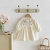 Girls' Retro Floral Embroidered Lace Trim Long Sleeve Princess Dress - Autumn 2025 Collection