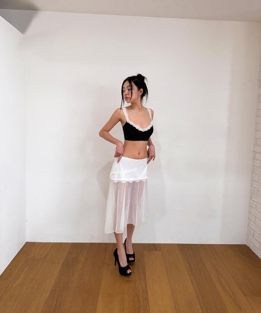 VINAJ Lace Diagonal See-Through Skirt Cover-Up (White)