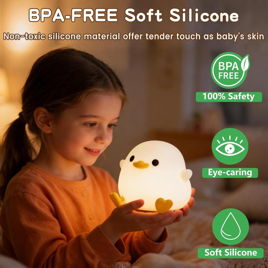 Duck Night Light Cute DoDo Duck Lamp Squishy Silicone Dimmable Bedside Light for Baby Kids Nursery Rechargeable Touch Nightlight