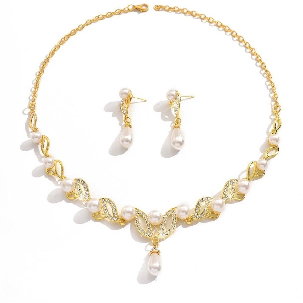 

Teardrop Shape Pearl Necklace Flower Jewelry Set Elegant Necklace Earrings Set Gifts