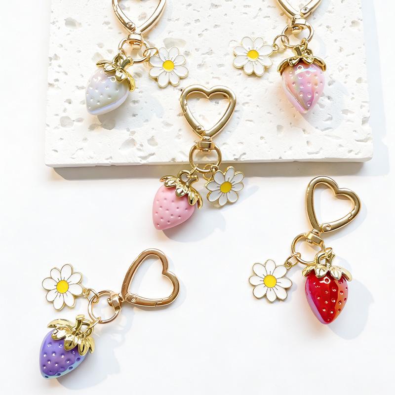 Charming Bowknot Heart-Shaped Strawberry Keychain