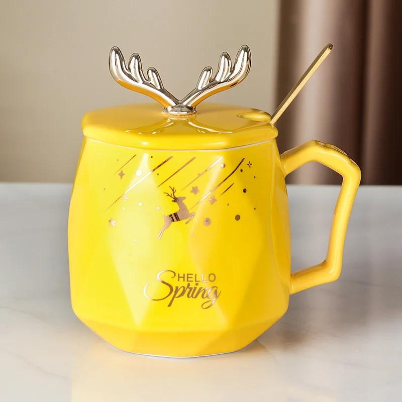 

Скандинавский рог керамическая кружка с крышкой ложка кофейные чашки и кружки новогодние кружки посуда чашка кофе кружка для чая оригинал 400ml