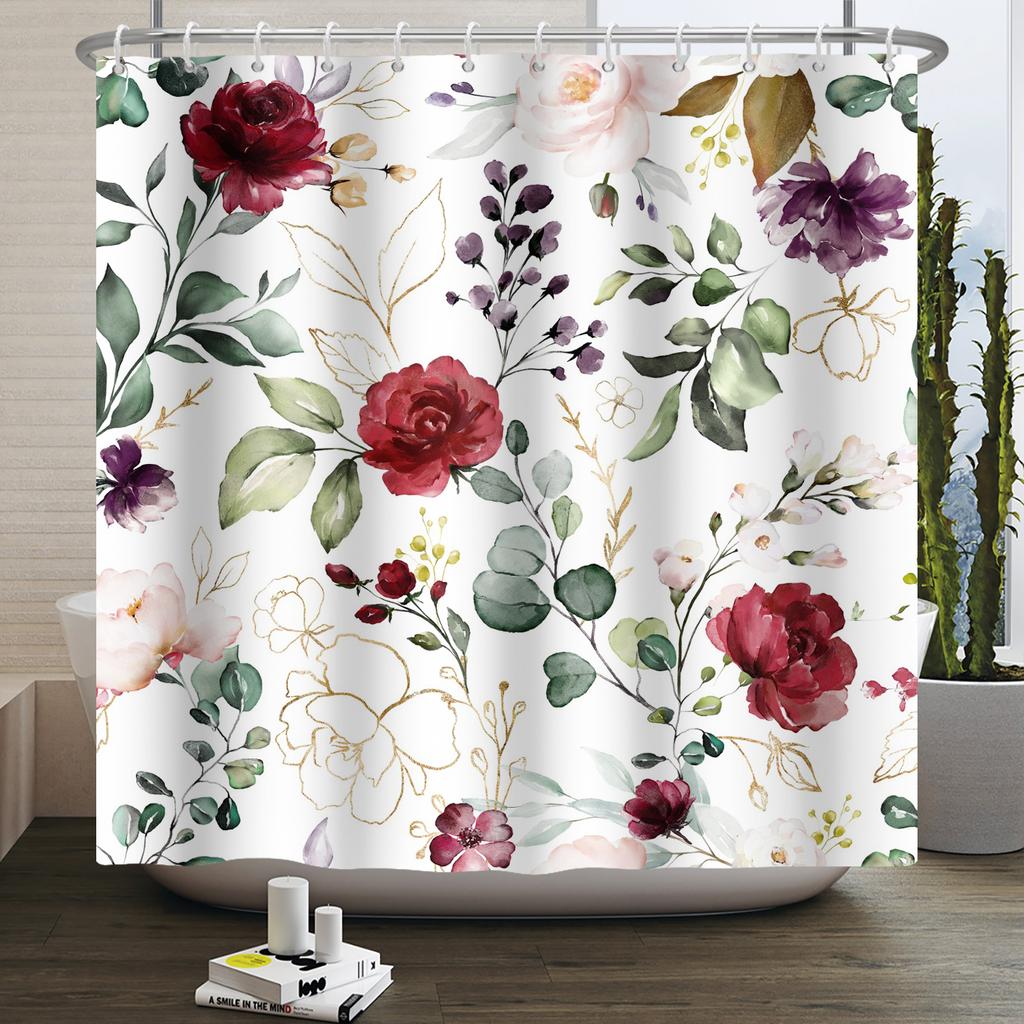 Floral Shower Curtain for Bathroom Vintage Flower Butterfly Waterproof Fabric Boho Bathtub Bathroom Curtain With Hooks 180x240