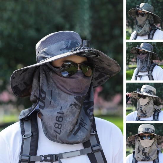 

Широкополая шаль Дизайн Ведро Шляпа с веером Сетка Защита лица Водонепроницаемый Камуфляжный Принт Мужской Лагерь Рыбацкая Шляпа Аксессуары Костюм Аксессуары