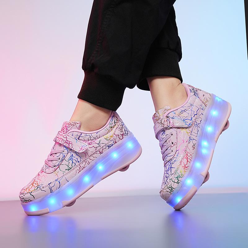 Çocuk Kaçak Ayakkabılar Çift Sıralı Patenler Yeni Dört Tekerlekli Makaralı Ayakkabılar Tekerlekler Spor Ayakkabılar