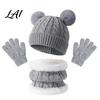 Five Finger Winter Gloves for Toddlers Kids Warm Knit Set Bear Ear Hat Fleece Lined Neck Gaiter & Weather Resistant Thermal Set Full Gloves,