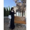 Chic Square Neck Long Sleeve Fishtail Dress for Women