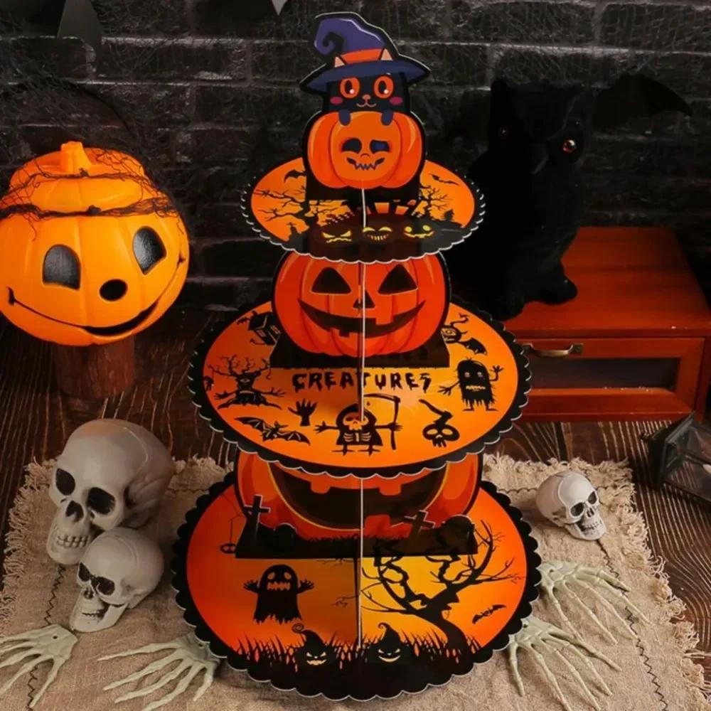 Halloween 3-Tier Dessert Stand Home Decoration Christmas Pumpkin Cupcake Stands Adjustable DIY Cake Rack Tray Thanksgiving