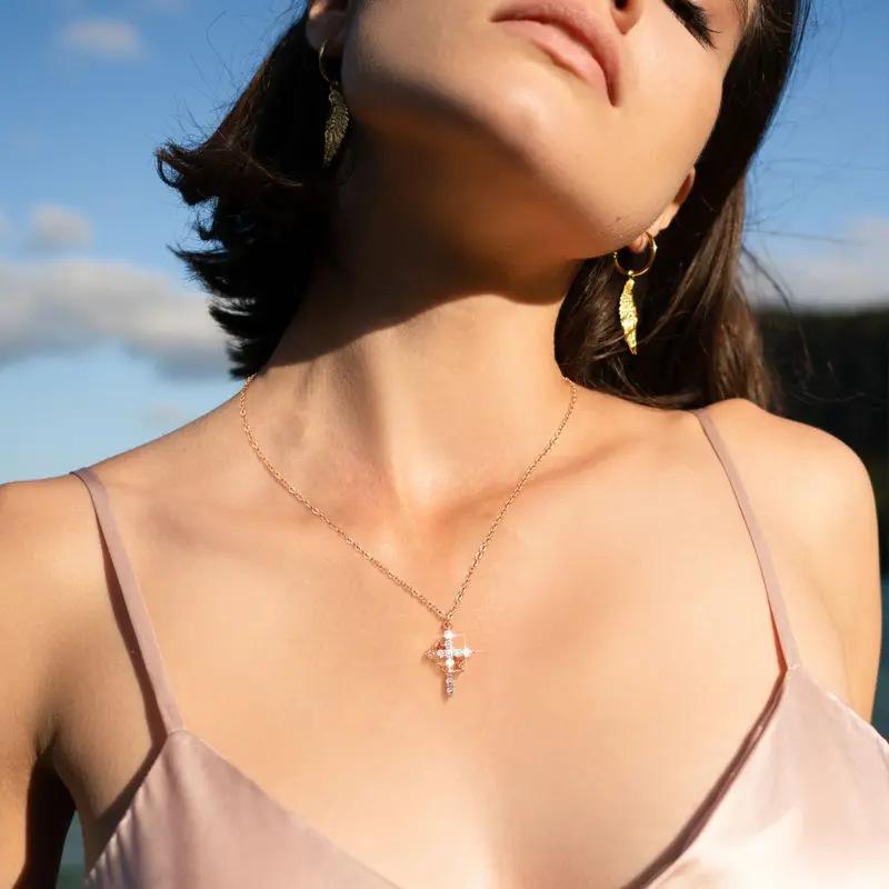 Zinc Alloy Micro-Inlaid Zircon Pendant Necklace Sporty Bamboo Chain Luxury Clavicle Jewelry