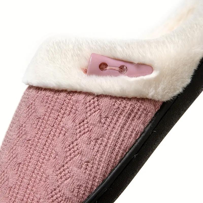 Solid Color Slippers Casual Slip On Plush Lined Shoes Comfortable Indoor Home Slippers