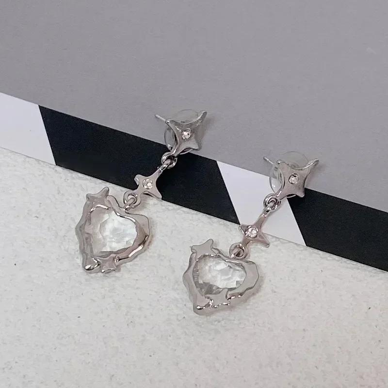 Y2K Goth Liquid Heart Cross Star Pendant Earrings Women Red Zircon Love Dangle Earring Gothic Irregular Tassel Earrings