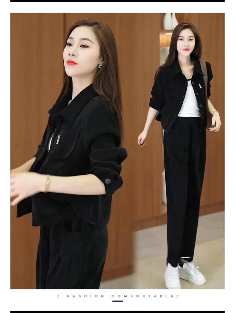 Maillard Women's Retro Corduroy Velvet Suit: Long-Sleeve Jacket with Two-Piece Set for Autumn/Winter 2023
