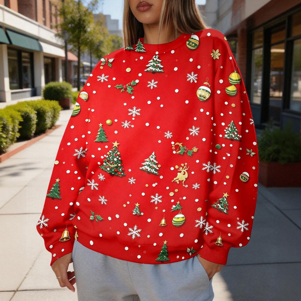 Women's Trendy Christmas Graphic Crewneck Sweatshirt Lightweight Casual Pullover Top for Holiday