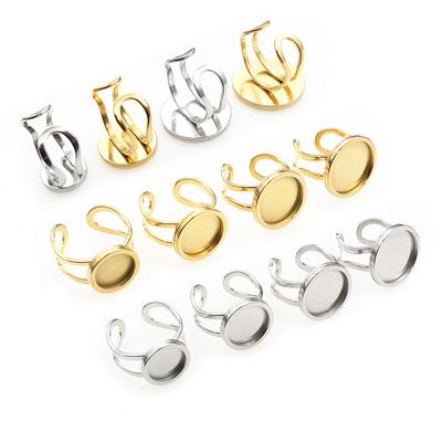 5pcs 10-25mm Inner Size Round Thick Stainless Steel Adjustable Ring Settings Cabochon Blank Base DIY Jewelry Making Findings