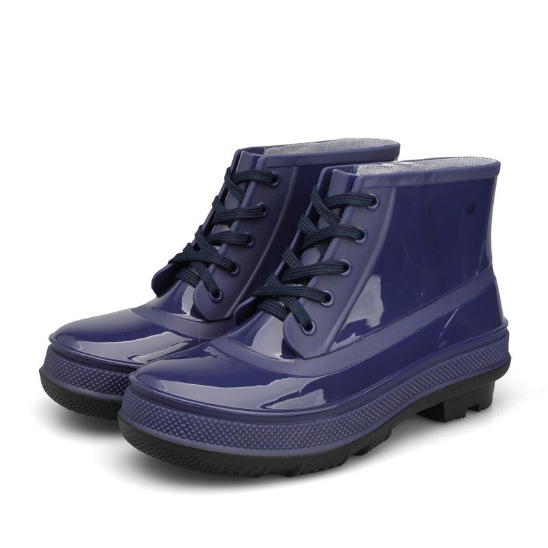 Fashion New Style Rain Boots Thickened Waterproof Non-Slip Belt Heel Integrated Water Shoes Fashion Short Tube Rubber Shoes Size 39-44