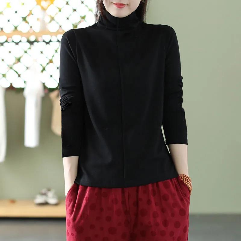 De Rong 2025 Women's Plus Size Slimming Half-High Collar Long-Sleeve T-Shirt - Autumn/Winter Warm Top.