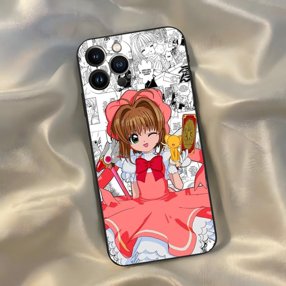 Anime Card Captor Sakuras Phone Case for Iphone 16 15 14 13 12 11 Pro Max Xr X Xs Mini 8 Plus SE 2022 Black Soft Silicone Cover