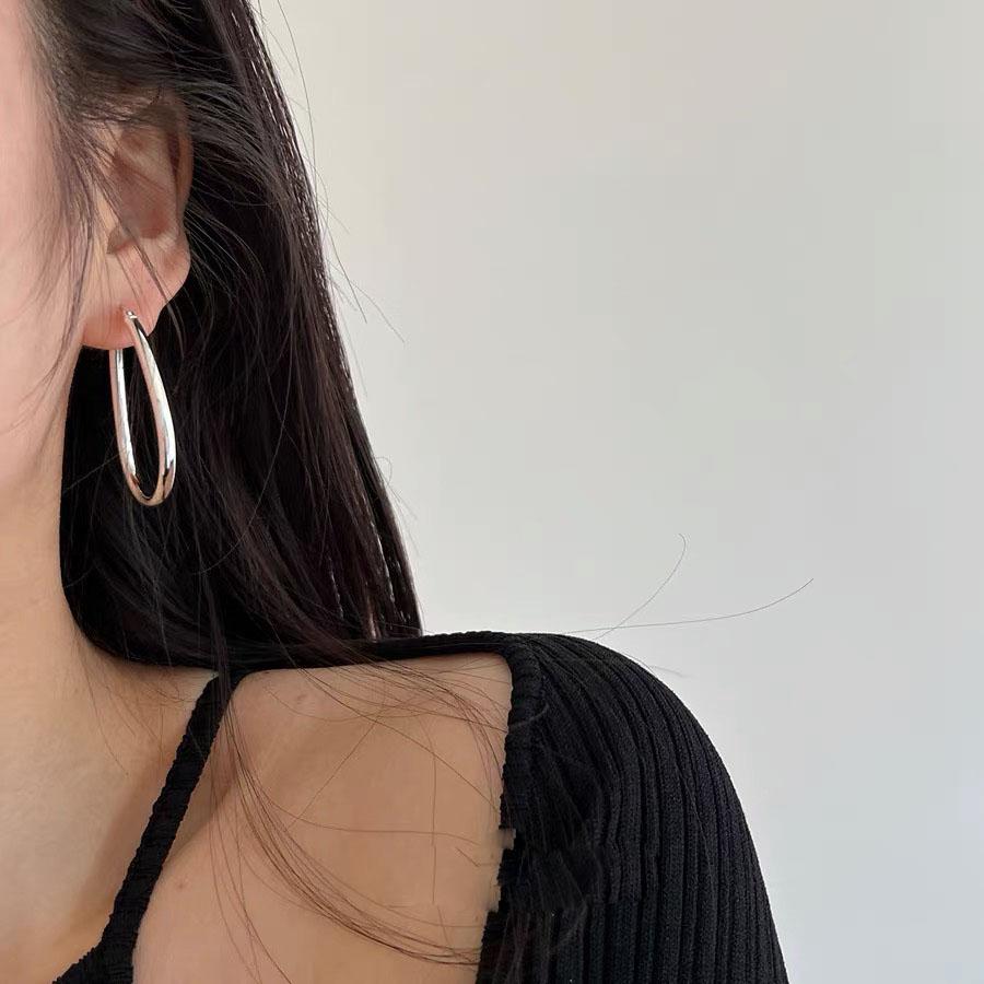 BF CLUB 925 Sterling Silver Earrings For Women Trendy Simple Oval Gold Earring Fine Jewelry Prevent Allergy Party Accessories