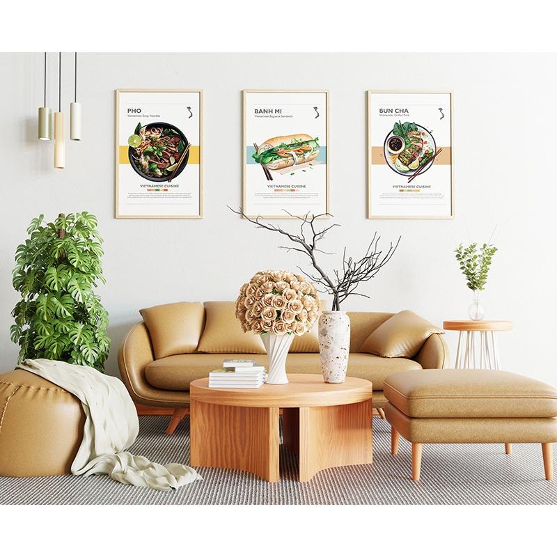 Pôster Minimalista de Comida Vietnamita Banh Mi Bun Cha Goi Cuon Banh Xeo Cao Lau Pintura em Tela Arte de Parede Imagem Decoração de Cozinha Casa