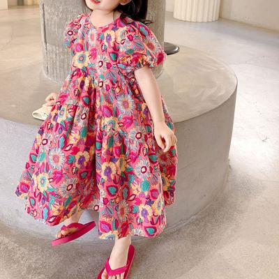 Rochie de Prințesă pentru Copii de Vară Elegantă Harajuku Croială Slim Fit Îmbrăcăminte Copii Largă Casual Versatilă Rochie de Prințesă Gât Rotund Mânecă Scurtă Rochii