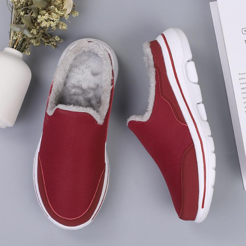 2025 Autumn/Winter Plus Size Furry Couple's Velvet Cotton Half Slippers - Warm, Casual Footwear for Men and Women