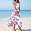 Women's Summer Casual Fashion Floral Print Dress V Neck Short Sleeve Dress