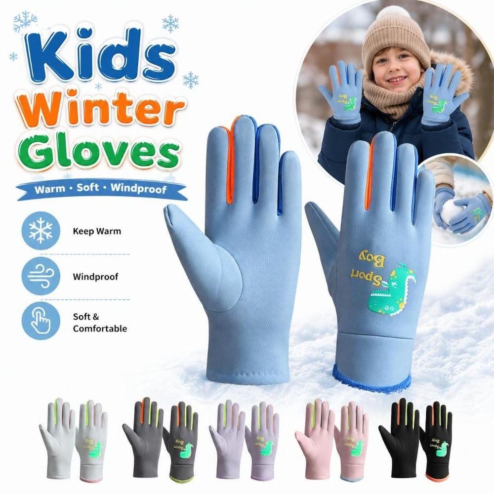 Dinosaur Pattern Children's Mittens Windproof Kids Cycling Gloves Winter Activities
