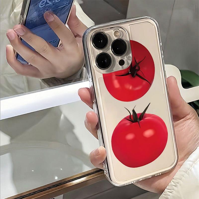 Ins Cute Tomato Pattern Silicone Soft Phone Case For IPhone 12 11 13 14 15 Pro XR XS Max 7 8 Plus Protective Back Cover