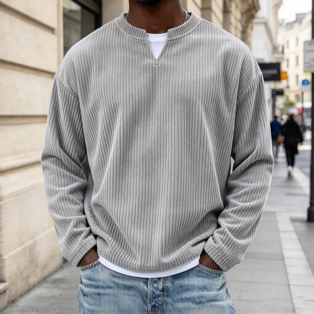 Men's V-Neck Knit Wool Sweater, Color Look Pullover for Fall Casual Wear