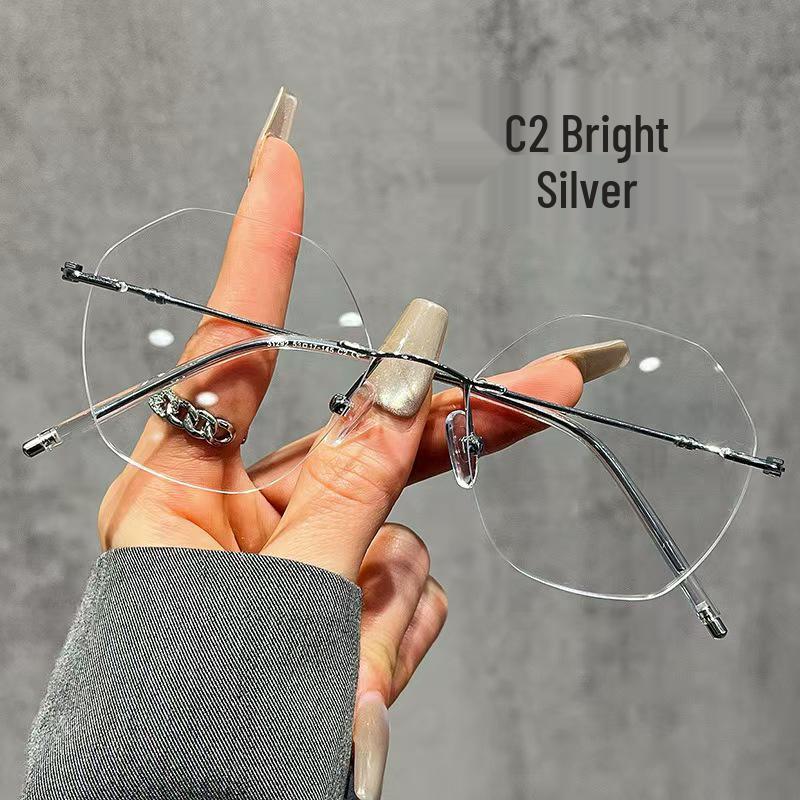 Women s Rimless Myopia Glasses - School Style, Clear Lenses, Slimming, Blue Light Blocking, Eye Protection, Gentle Look