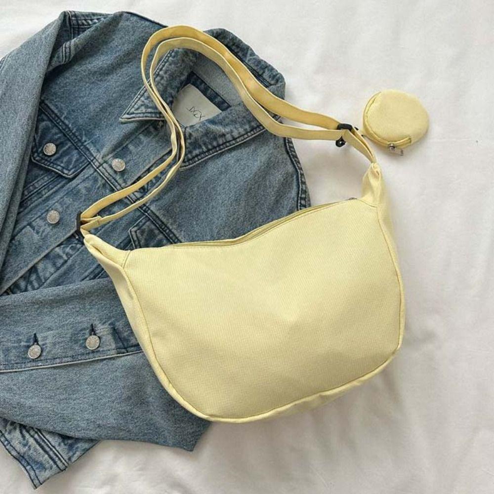 Geantă de umăr ușoară în stil coreean Culoare crem Geantă simplă tip gălușcă Femei